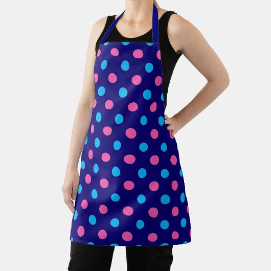 Navy Blue Pink Cyan Polka Dot Pattern エプロン (インサイチュ)