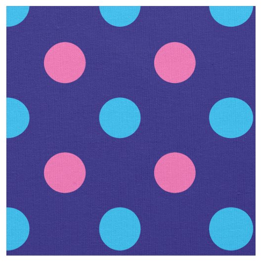 Navy Blue Pink Cyan Polka Dot Pattern ファブリック (クローズアップ)