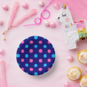 Navy Blue Pink Cyan Polka Dot Pattern ペーパーボウル (パーティー)