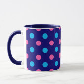 Navy Blue Pink Cyan Polka Dot Pattern マグカップ (左)