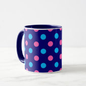 Navy Blue Pink Cyan Polka Dot Pattern マグカップ (正面左)