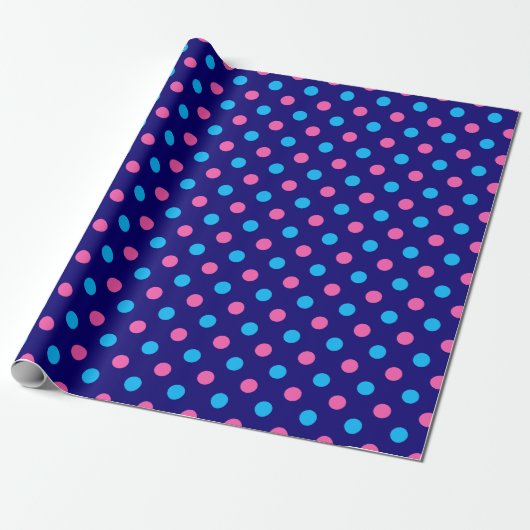 Navy Blue Pink Cyan Polka Dot Pattern ラッピングペーパー (アンロールド)