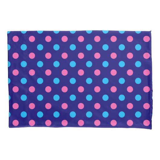 Navy Blue Pink Cyan Polka Dot Pattern 枕カバー (正面)