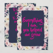 Navy Blue Pink Floral Mother's Day Flat Card シーズンカード (正面/裏面)