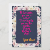 Navy Blue Pink Floral Mother's Day Flat Card シーズンカード (裏面)