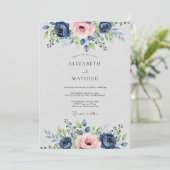Navy Blue Pink Lavish Botanical Wedding 招待状 (スタンド正面)
