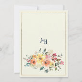 Navy blue pink orange gold floral spring Wedding  招待状 (裏面)