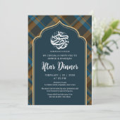 Navy Blue Plaid Frame Ramadan Iftar Invitation 招待状 (スタンド正面)