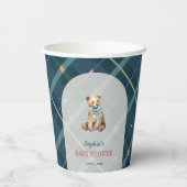 Navy Blue Plaid Teddy Bear Baby Shower 紙コップ (裏面)
