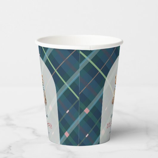 Navy Blue Plaid Teddy Bear Baby Shower 紙コップ (右)