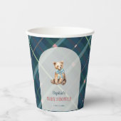 Navy Blue Plaid Teddy Bear Baby Shower 紙コップ (正面)