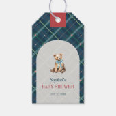 Navy Blue Plaid Teddy Bear Bow Baby Shower ギフトタグ (正面)