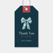 Navy Blue Plaid Teddy Bear Bow Baby Shower ギフトタグ (裏面)
