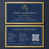 Navy Blue Plumber Contractor QR Code Gold Metallic 名刺