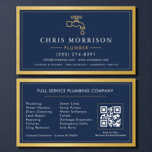 Navy Blue Plumber Contractor QR Code Gold Metallic