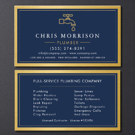Navy Blue Plumber Plumbing Company Gold Metallic 名刺