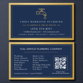 Navy Blue Plumbing Company QR Code Gold Metallic 名刺