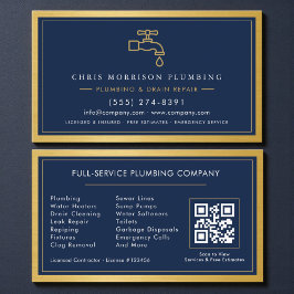 Navy Blue Plumbing Company QR Code Gold Metallic 名刺