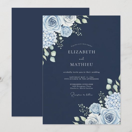 Navy Blue Polar Winter Wedding 招待状 (正面/裏面)