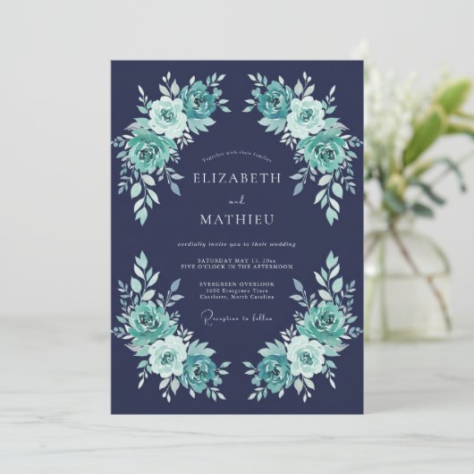 Navy Blue Polished Evening Wedding 招待状 (スタンド正面)