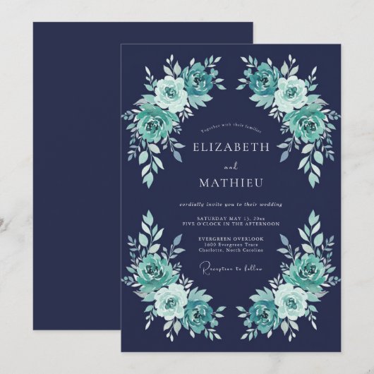 Navy Blue Polished Evening Wedding 招待状 (正面/裏面)