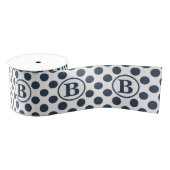 Navy Blue Polka Dot Pattern Monogram グログランリボン (リール)