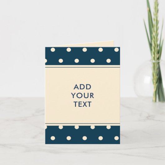 Navy Blue Polka Dots Personalized Folded Note Card ノートカード (正面)