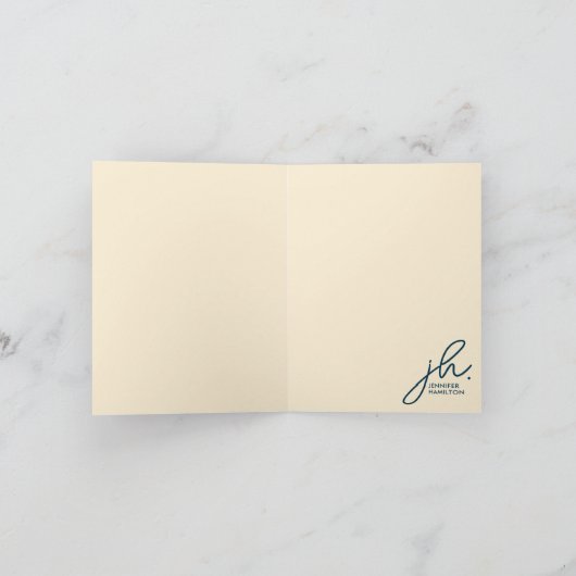 Navy Blue Polka Dots Personalized Folded Note Card ノートカード (内部)