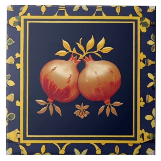 Navy Blue Pomegranates Mediterranean Pomegranate タイル (正面)