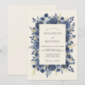 Navy Blue Prestigious Rose Wedding 招待状 (正面/裏面)