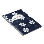Navy Blue Pretty Floral Personalised ノートブック (右側)