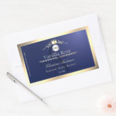 Navy Blue Product Label Gold Frame Logo Monogram 長方形シール (封筒)