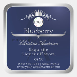 Navy Blue Product Label Silver Frame Logo Monogram スクエアシール