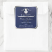 Navy Blue Product Label Silver Frame Logo Monogram スクエアシール (バッグ)