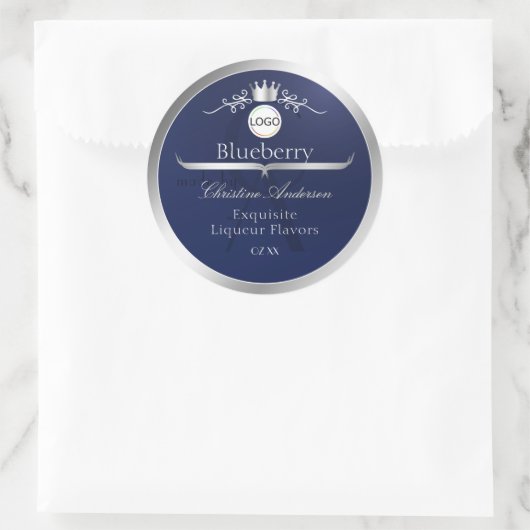 Navy Blue Product Label Silver Frame Logo Monogram ラウンドシール (バッグ)