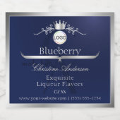 Navy Blue Product Label Silver Frame Logo Monogram リキュールボトルラベル (シングルラベル)