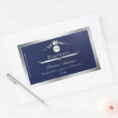 Navy Blue Product Label Silver Frame Logo Monogram 長方形シール (封筒)