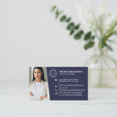 Navy Blue Professional QR Code Photo Logo 名刺 (スタンド正面)