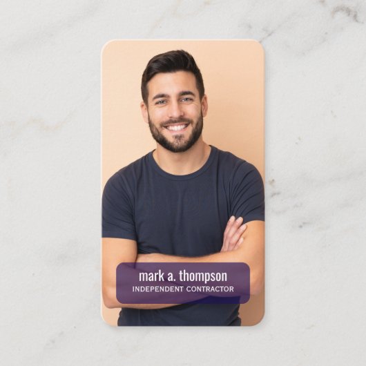 Navy Blue QR Code Photo Connect Modern 名刺 (正面)