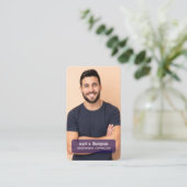 Navy Blue QR Code Photo Connect Modern 名刺 (スタンド正面)