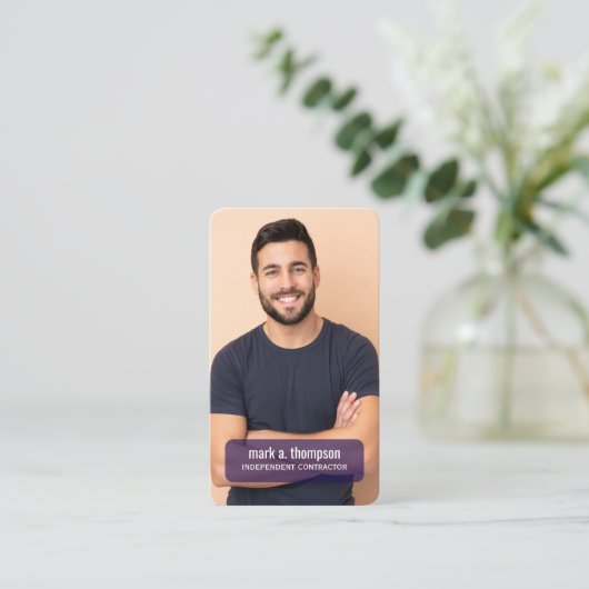 Navy Blue QR Code Photo Connect Modern 名刺 (スタンド正面)