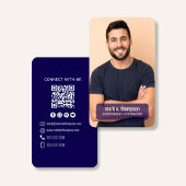 Navy Blue QR Code Photo Connect Modern 名刺