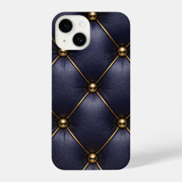 Navy Blue Quilted Leather & Gold Studs Phone Case iPhone 14ケース