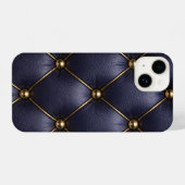 Navy Blue Quilted Leather & Gold Studs Phone Case iPhoneケース (裏面横)