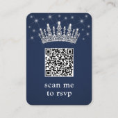 Navy Blue Quinceañera Crown & Stars QR RSVP Photo エンクロージャーカード (正面)