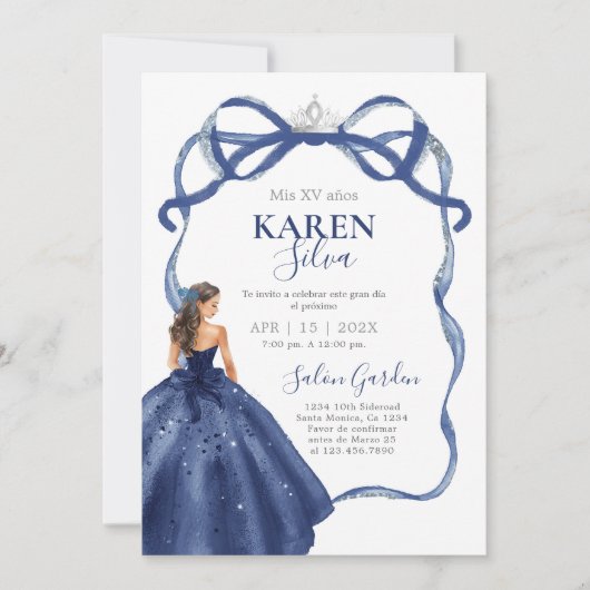 Navy Blue Quinceanera Invitation 招待状 (正面)