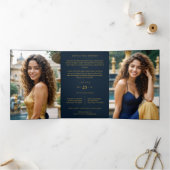"Navy Blue Quinceañera Invitations" "Trendy Quince 三つ折り招待状 (内部)