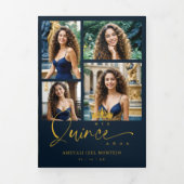 "Navy Blue Quinceañera Invitations" "Trendy Quince 三つ折り招待状 (カバー)