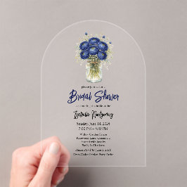Navy Blue Ranunculus Mason Jar Bridal Shower アクリル招待状