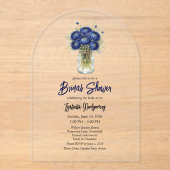Navy Blue Ranunculus Mason Jar Bridal Shower アクリル招待状 (正面)